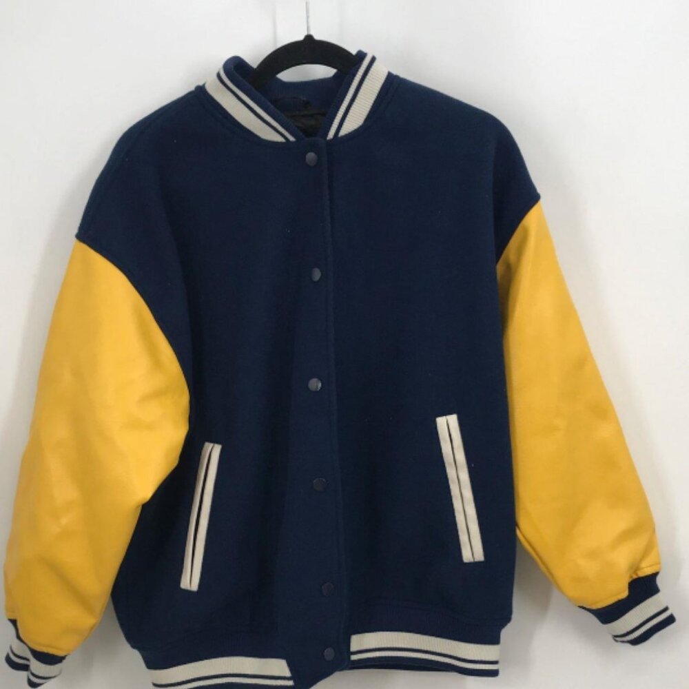 Mens Pull & Bear Blue Yellow Varsity Bomber Size M